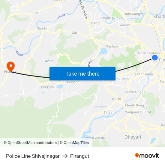 Police Line Shivajinagar to Pirangut map