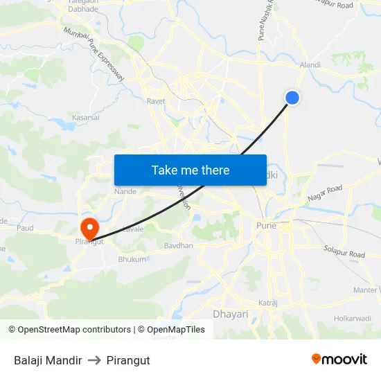 Balaji Mandir to Pirangut map