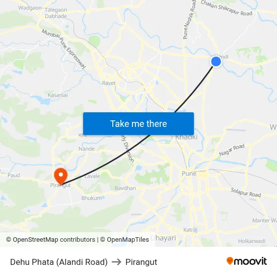 Dehu Phata (Alandi Road) to Pirangut map