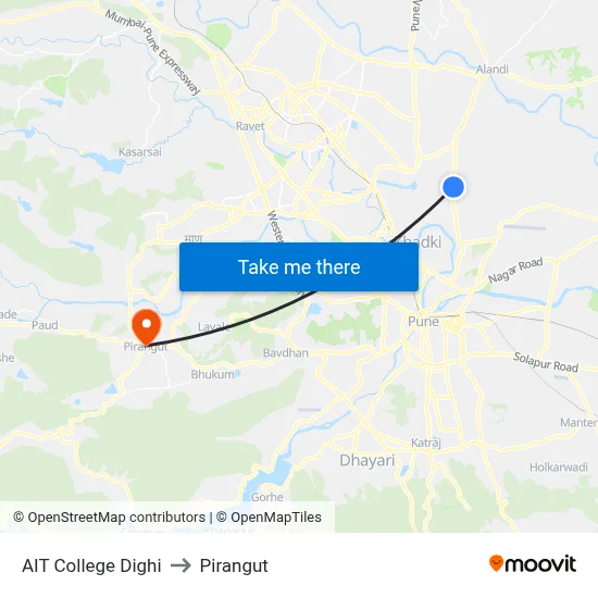 AIT College Dighi to Pirangut map