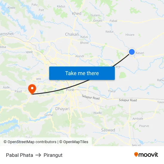 Pabal Phata to Pirangut map