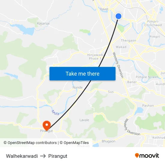 Walhekarwadi to Pirangut map