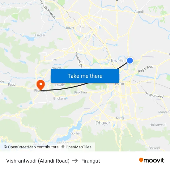 Vishrantwadi (Alandi Road) to Pirangut map