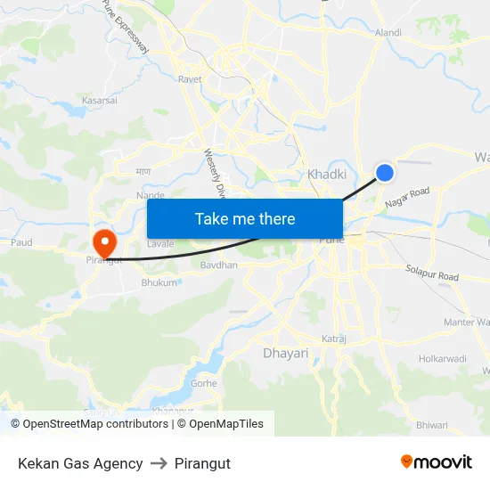 Kekan Gas Agency to Pirangut map