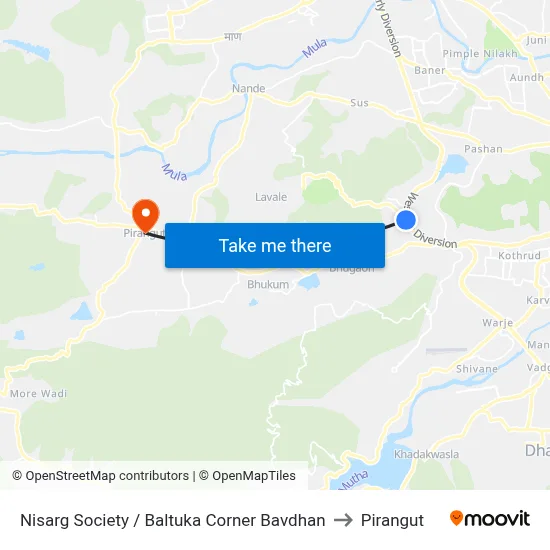 Nisarg Society / Baltuka Corner Bavdhan to Pirangut map