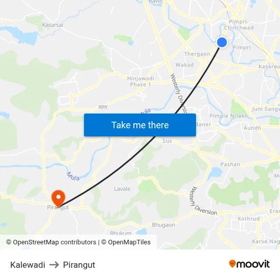 Kalewadi to Pirangut map