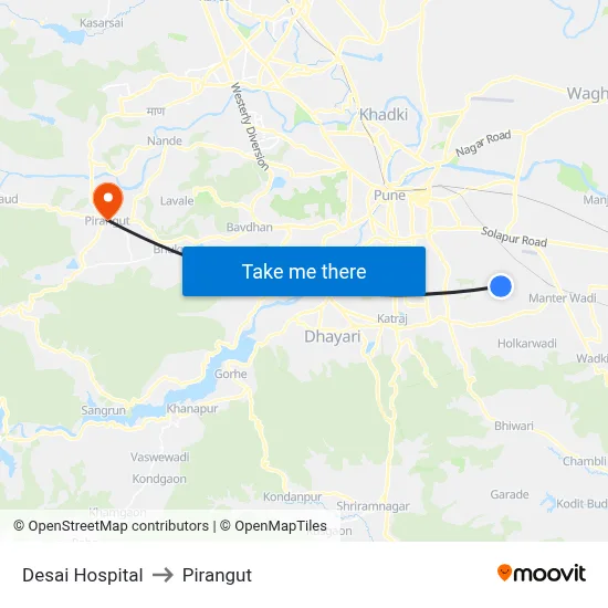 Desai Hospital to Pirangut map