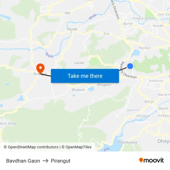 Bavdhan Gaon to Pirangut map
