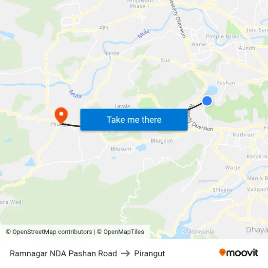 Ramnagar NDA Pashan Road to Pirangut map