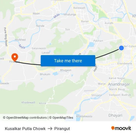 Kusalkar Putla Chowk to Pirangut map
