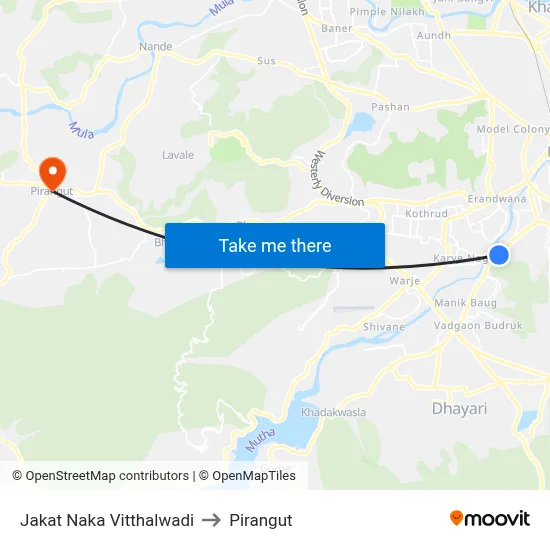 Jakat Naka Vitthalwadi to Pirangut map