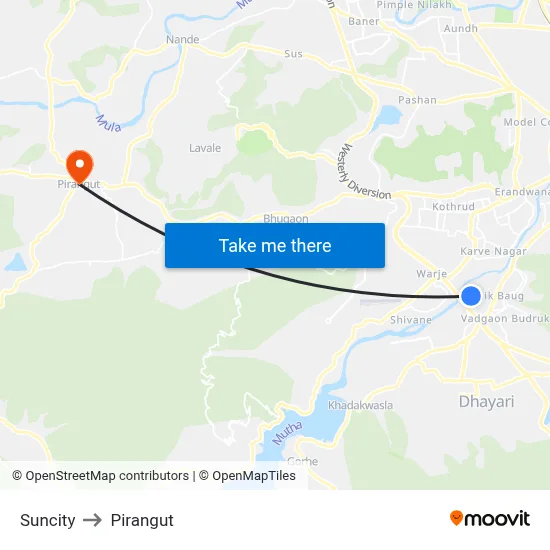 Suncity to Pirangut map