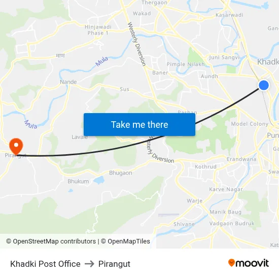 Khadki Post Office to Pirangut map