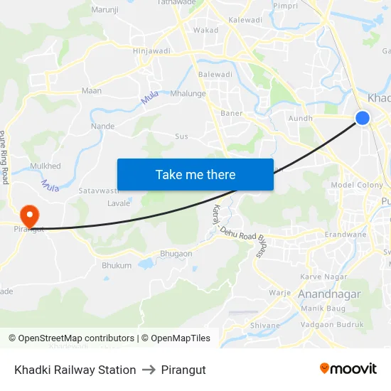 Khadki Railway Station to Pirangut map