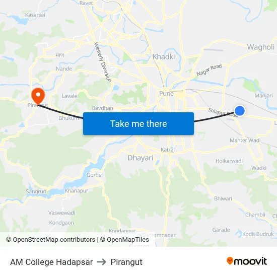 AM College Hadapsar to Pirangut map