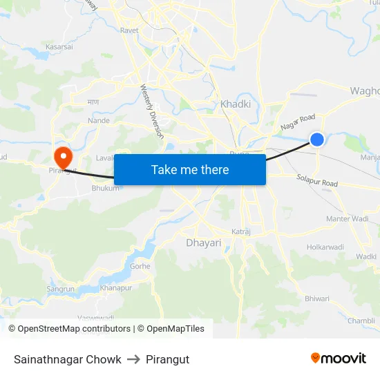 Sainathnagar Chowk to Pirangut map