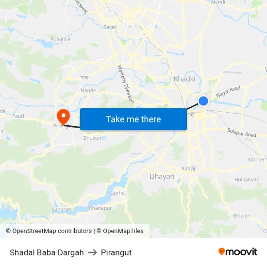 Shadal Baba Dargah to Pirangut map