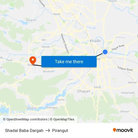 Shadal Baba Dargah to Pirangut map