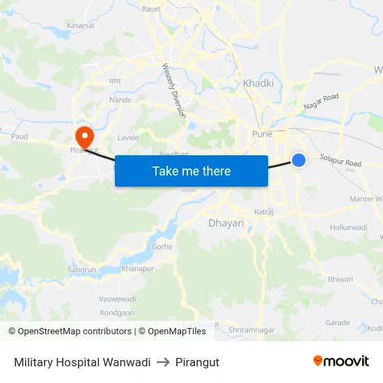 Military Hospital Wanwadi to Pirangut map