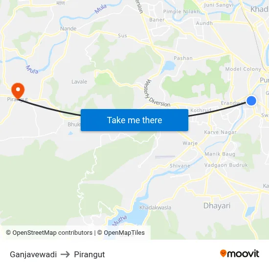 Ganjavewadi to Pirangut map