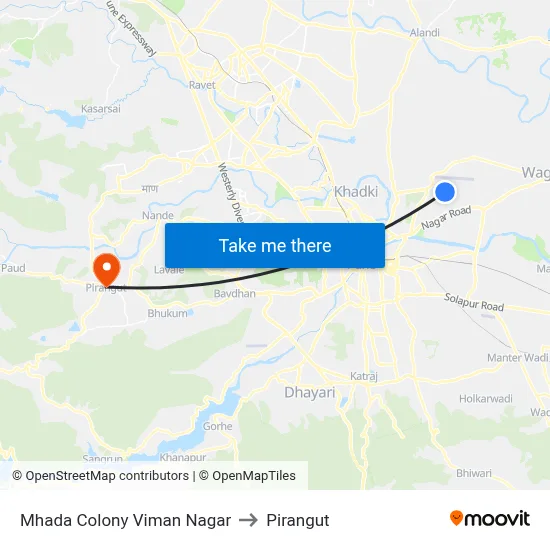 Mhada Colony Viman Nagar to Pirangut map