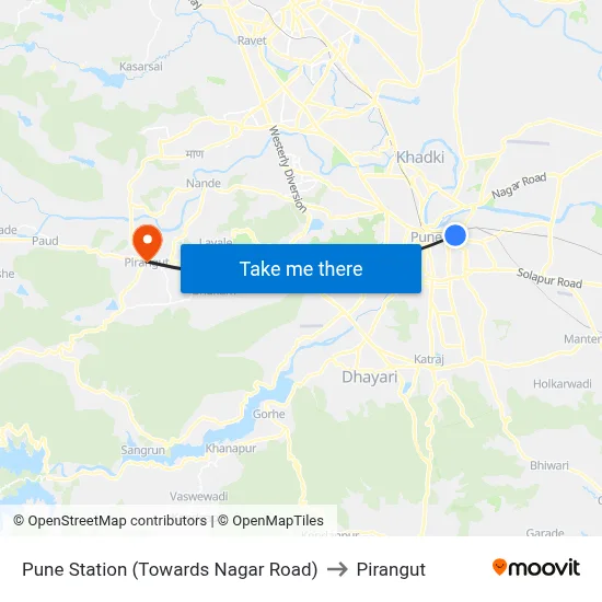 Pune Station (Towards Nagar Road) to Pirangut map