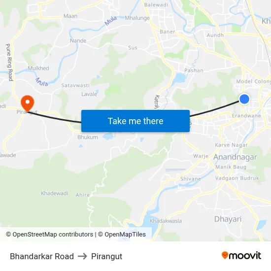 Bhandarkar Road to Pirangut map