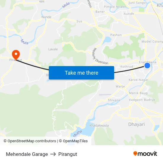 Mehendale Garage to Pirangut map