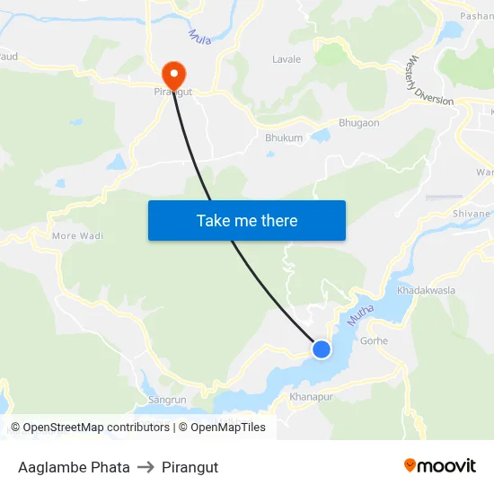 Aaglambe Phata to Pirangut map