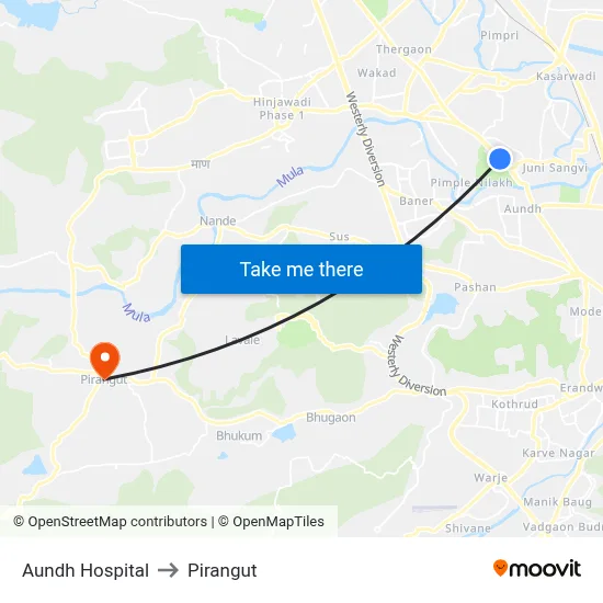 Aundh Hospital to Pirangut map