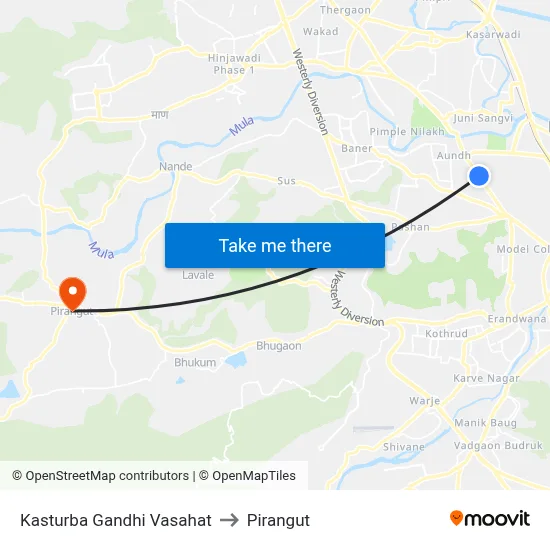 Kasturba Gandhi Vasahat to Pirangut map