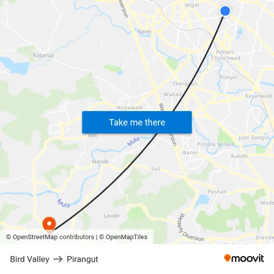 Bird Valley to Pirangut map