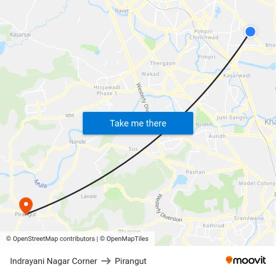 Indrayani Nagar Corner to Pirangut map