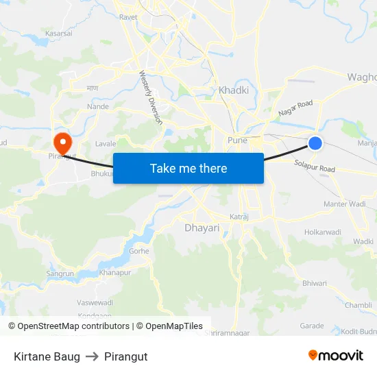 Kirtane Baug to Pirangut map