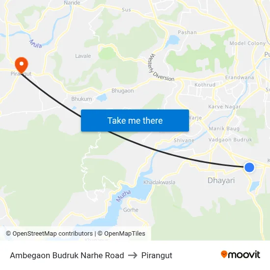 Ambegaon Budruk Narhe Road to Pirangut map