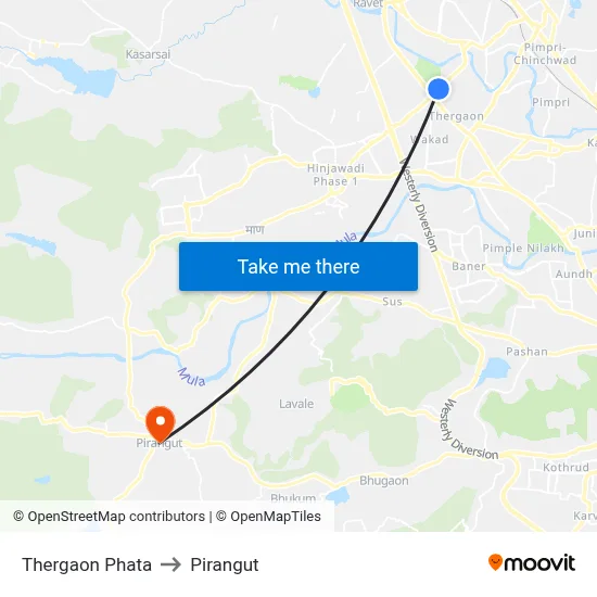 Thergaon Phata to Pirangut map