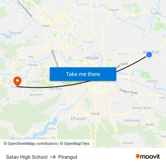 Satav High School to Pirangut map