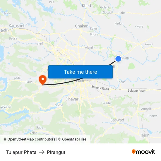 Tulapur Phata to Pirangut map