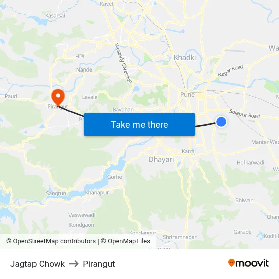 Jagtap Chowk to Pirangut map