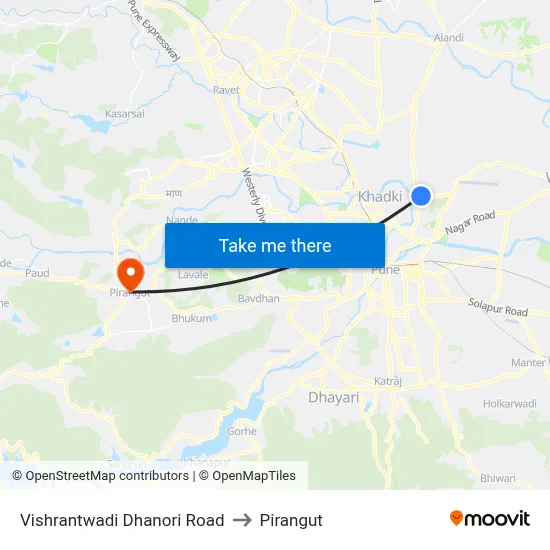 Vishrantwadi Dhanori Road to Pirangut map