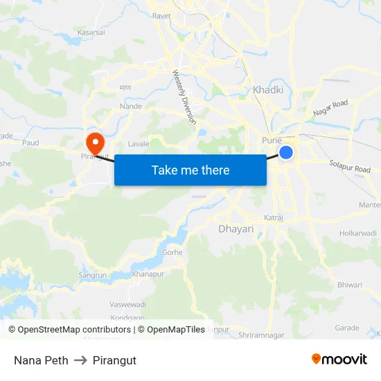 Nana Peth to Pirangut map