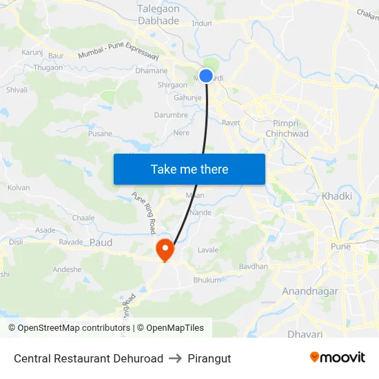 Central Restaurant Dehuroad to Pirangut map