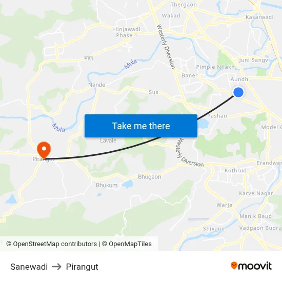 Sanewadi to Pirangut map