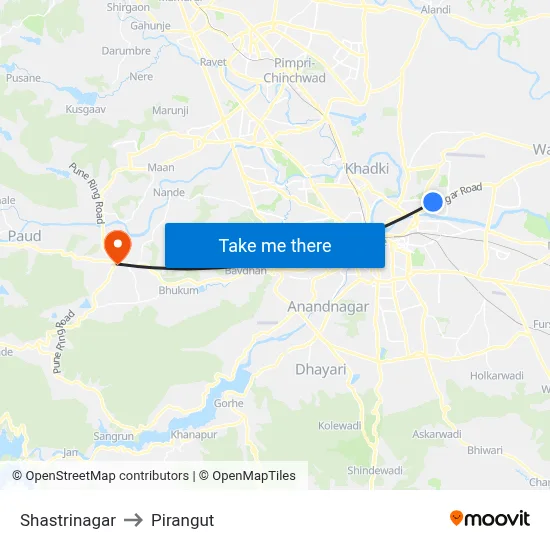 Shastrinagar to Pirangut map