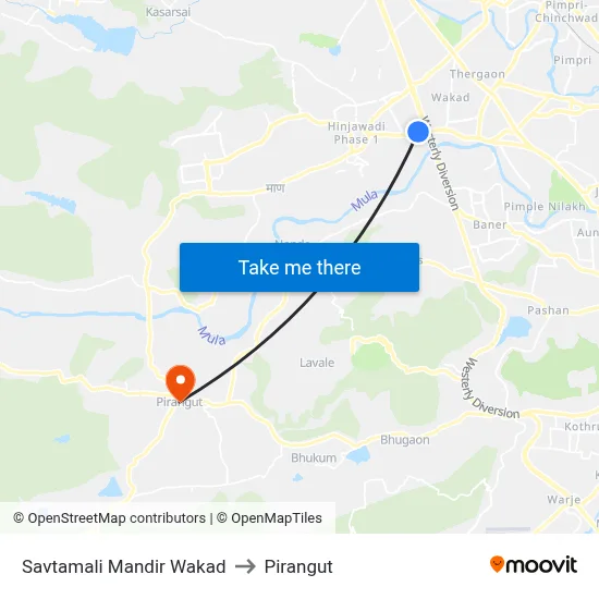 Savtamali Mandir Wakad to Pirangut map