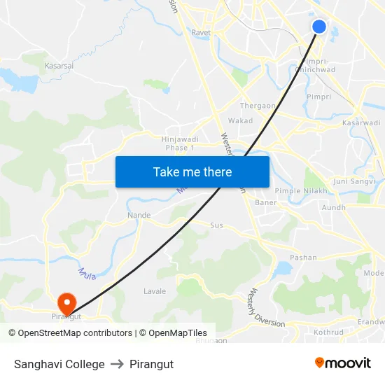 Sanghavi College to Pirangut map