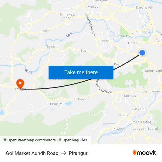Gol Market Aundh Road to Pirangut map