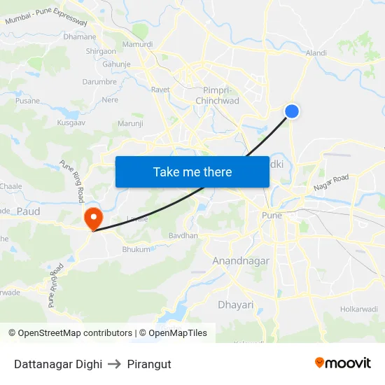 Dattanagar Dighi to Pirangut map