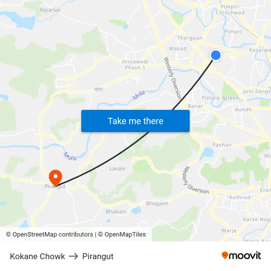 Kokane Chowk to Pirangut map
