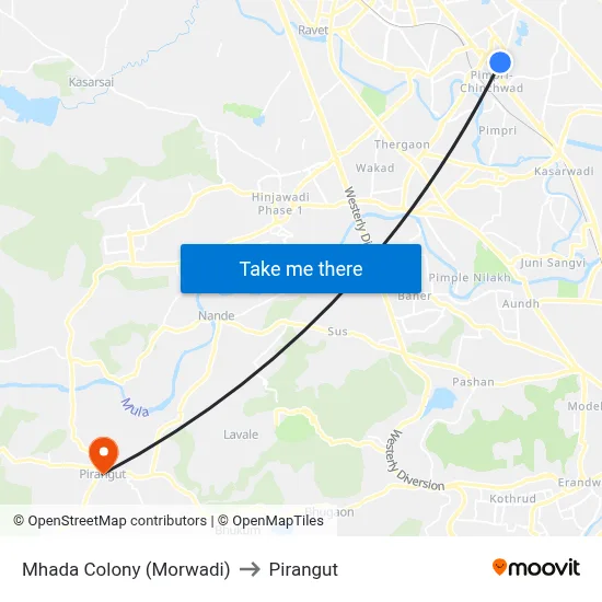 Mhada Colony (Morwadi) to Pirangut map